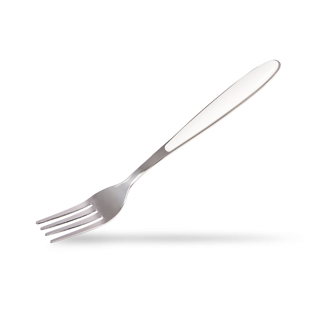 Klasikinės plieninės stalo šakutė su balta rankena - 2 vienetai
