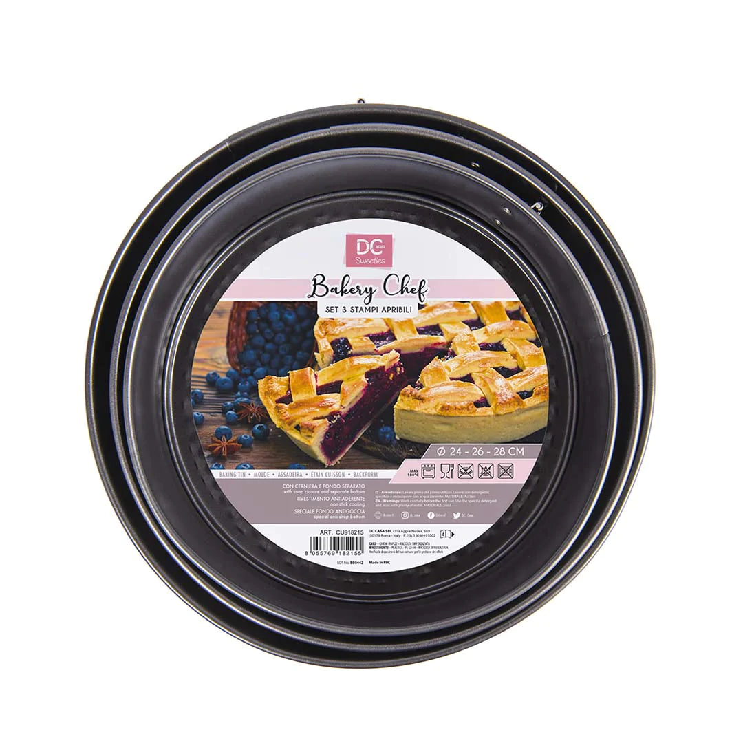 Set of non -stick cakes that can be opened in 3pz round aluminum - Ø24/26/28 cm