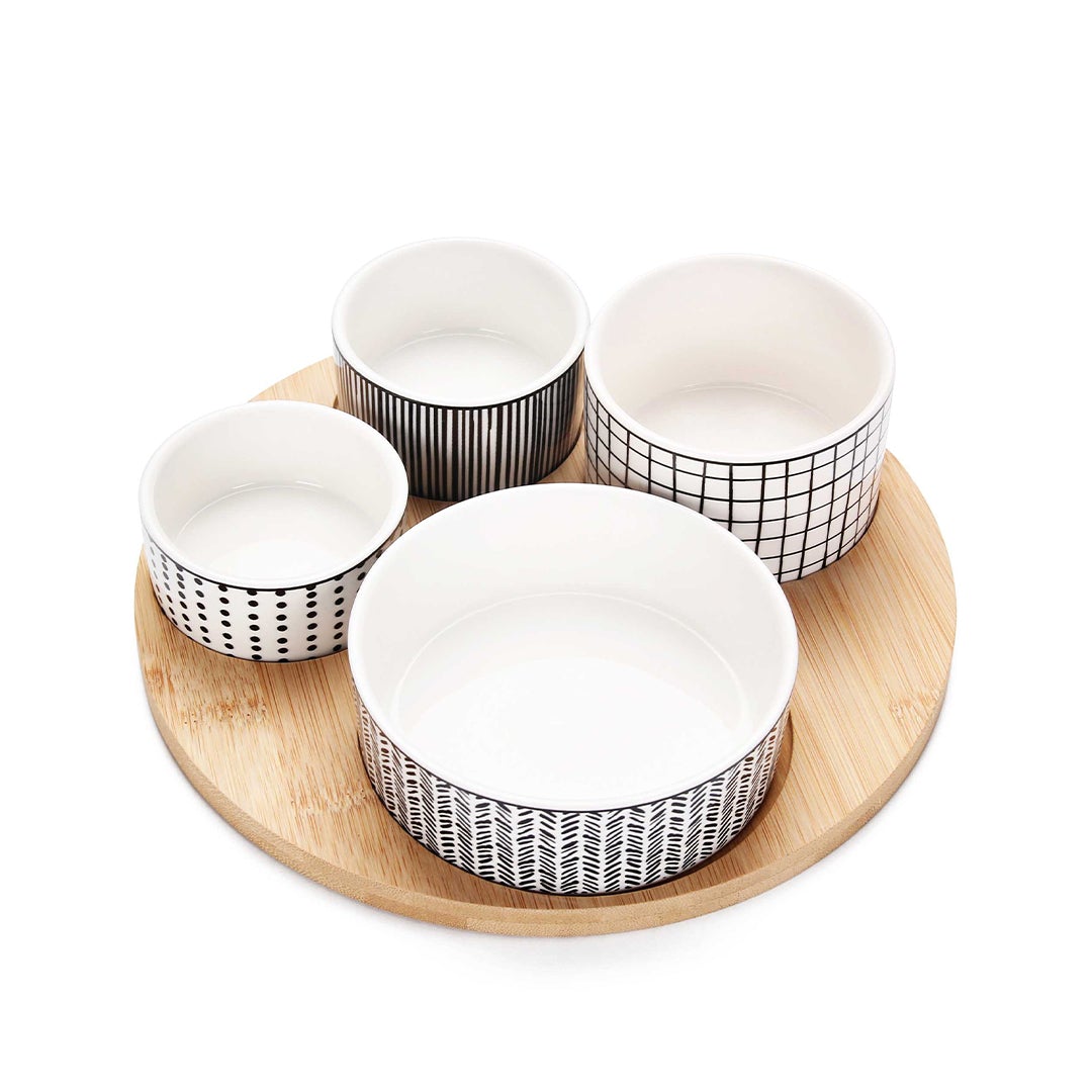 Set 4 ceramic bowls with bamboo tray - Ø22 cm