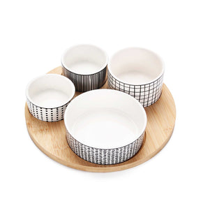 Set 4 keramiska skålar med bambubricka - Ø22 cm