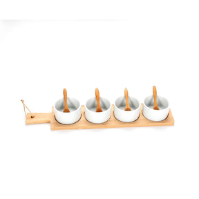 Setați 4 boluri ceramice cu tavă de bambus - 38,5 cm