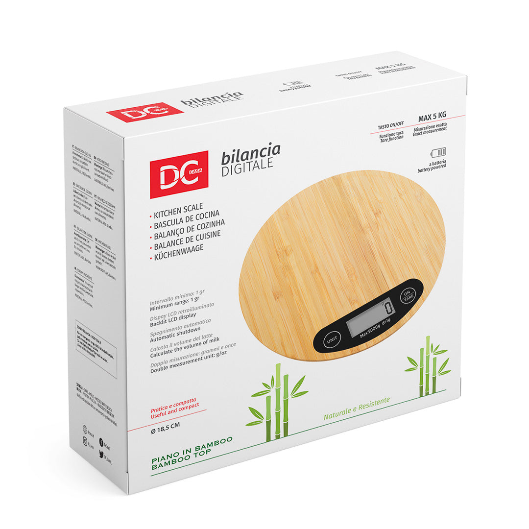 Digitale Küchenwaage aus Bambus, Durchmesser 18,5 cm – max. 5 kg