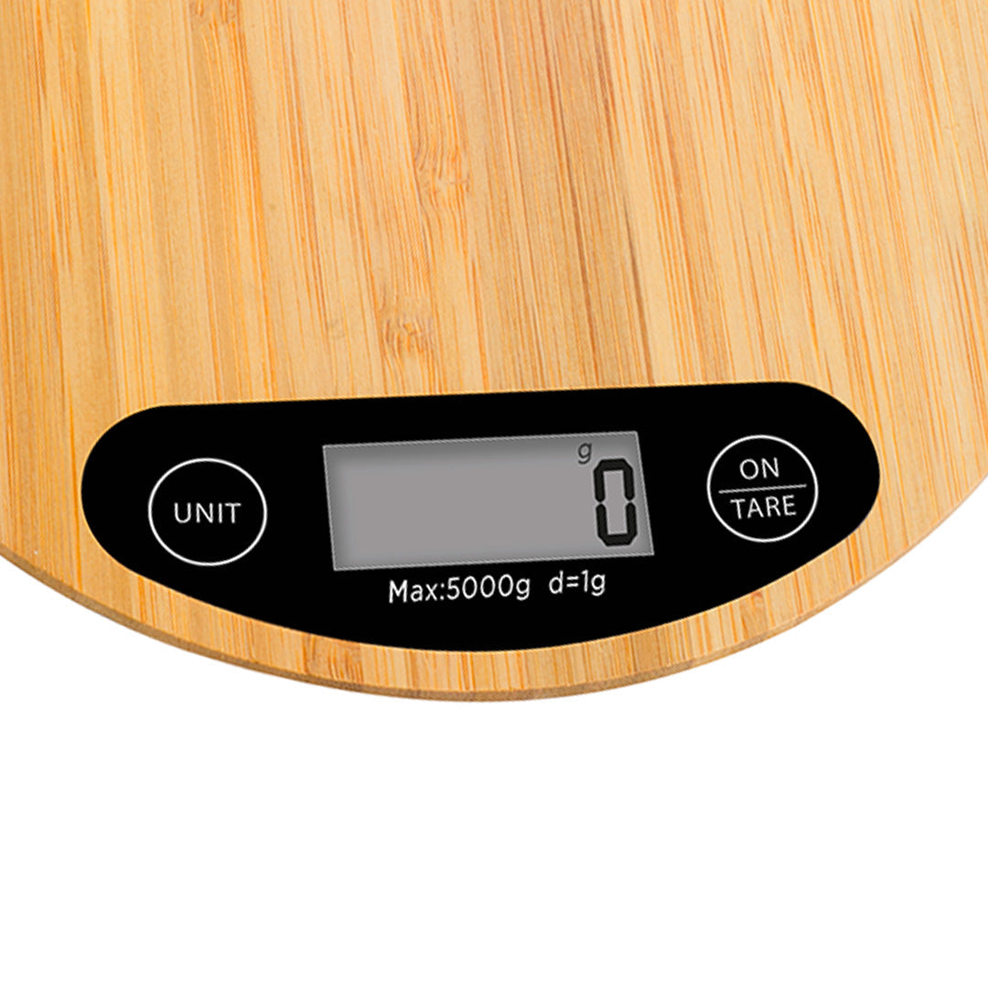 Vågen av digitalt kök i bambukiameter18,5 cm - max. 5 kg