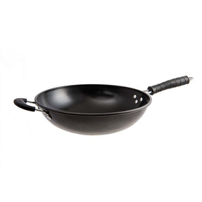Noncareant carbon steel steel wok with long sleeve - 32cm diameter