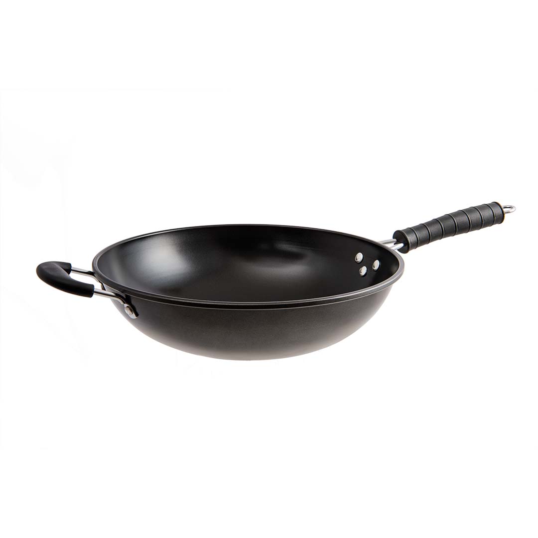 Ikke -carant carbon stål stål wok med langærmet - 34 cm diameter