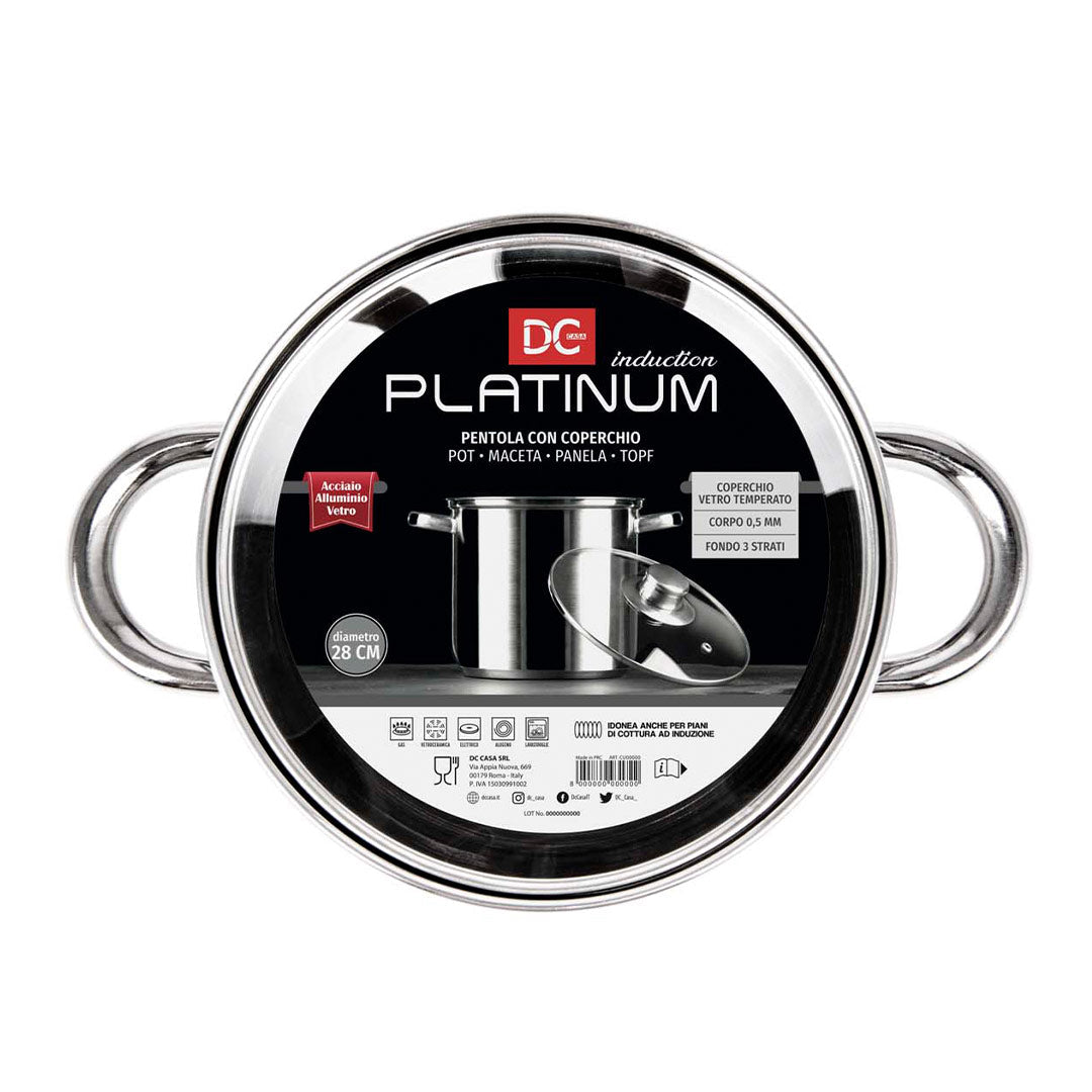 Pentola Platinum in Acciaio con Fondo a Induzione con Coperchio - Diametro 28cm
