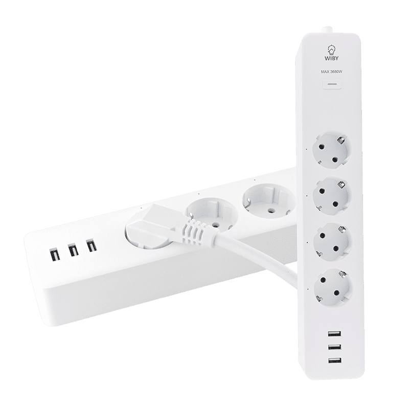 Smart Ciabatta met 4 stopcontacten en 3 USB -poorten die compatibel zijn met Google en Alexa