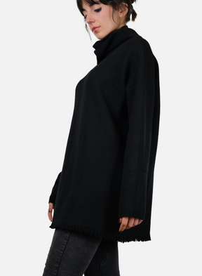 Maglia A Tunica Da Donna Calda A Collo Alto Con Frange