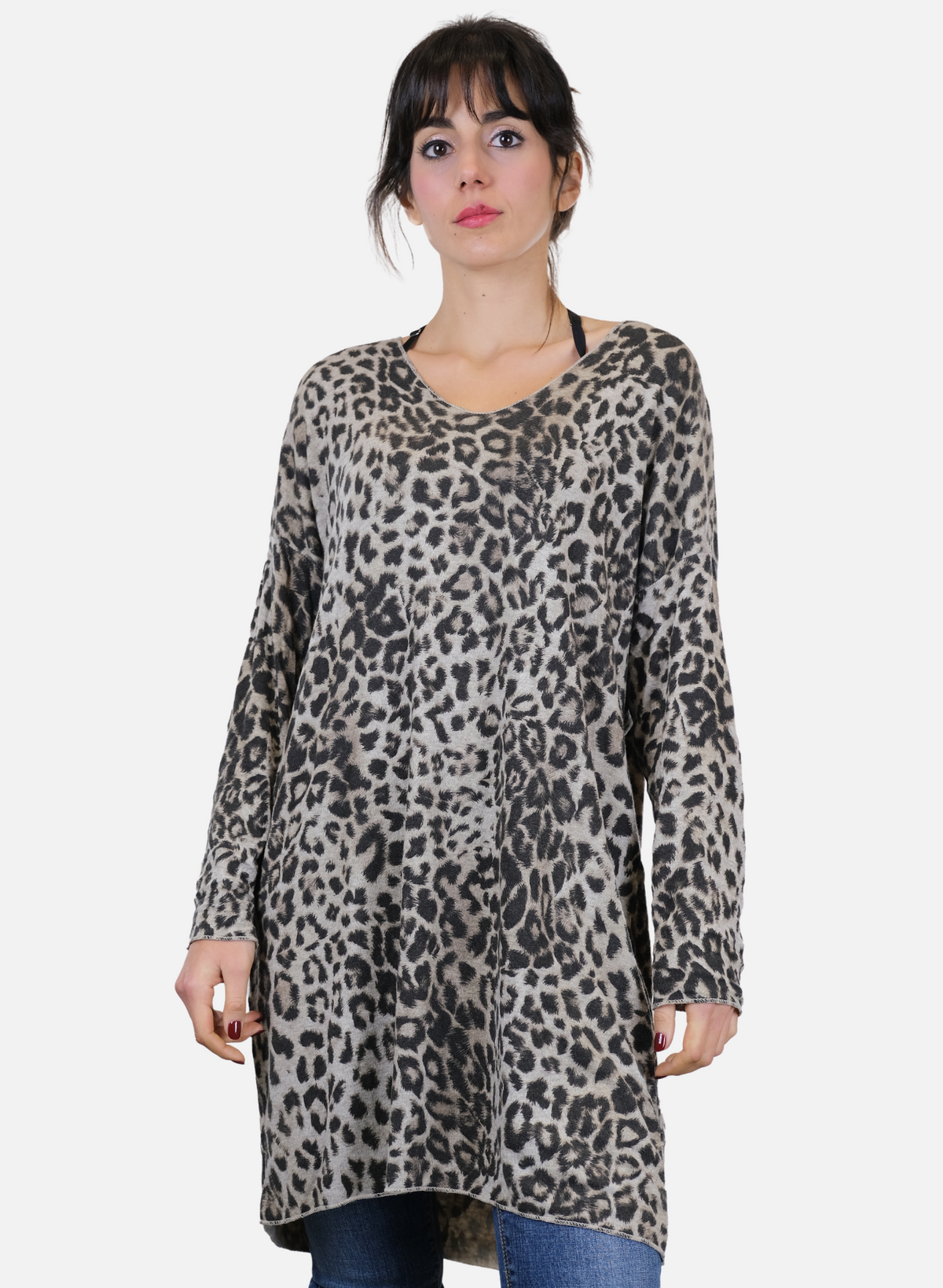 Chemise longue à imprimé léopard pour femme