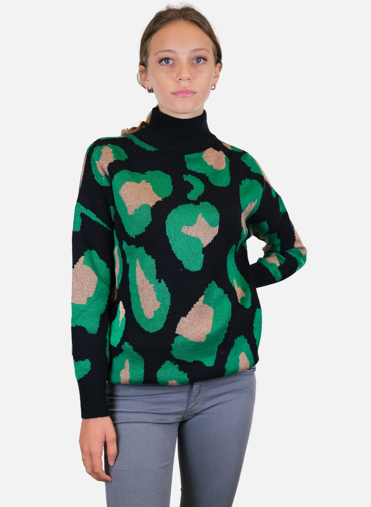 Pull à col roulé pour femme avec imprimé léopard
