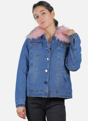 Giacca In Jeans Con Colletto In Pelliccia Sintetica