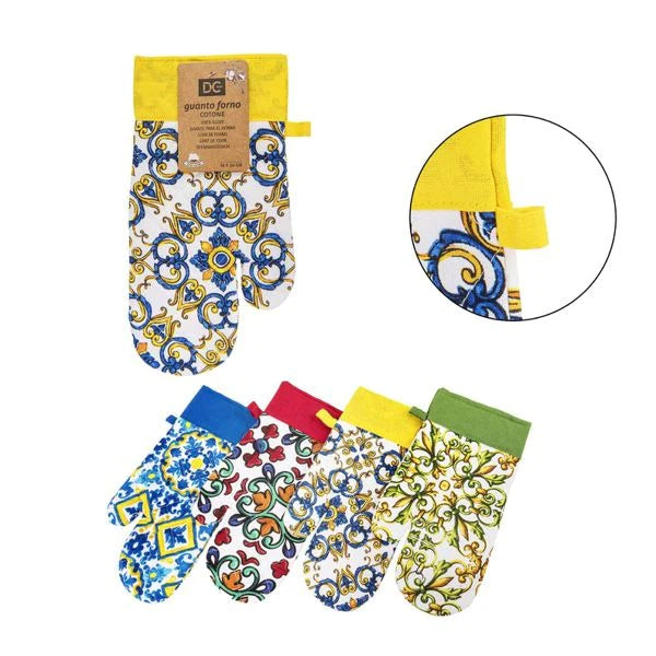 Oven glove with majolica design assorted motifs 16x30cm