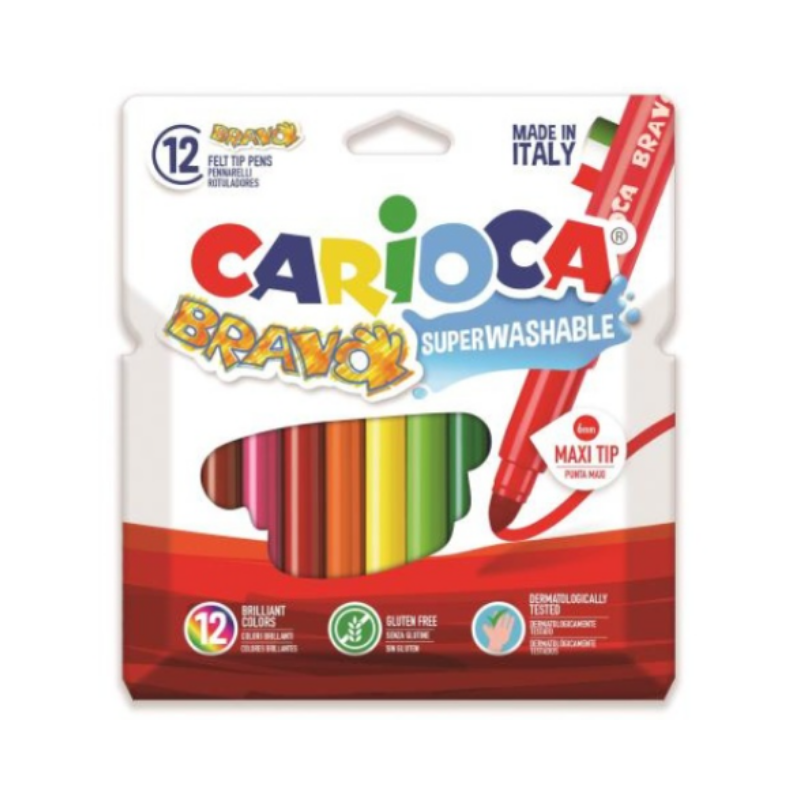 Carioca Superwashable Bravo - Confezione 12 Pennarelli Colori Assortiti Pennarelli colorate Unicarto.com