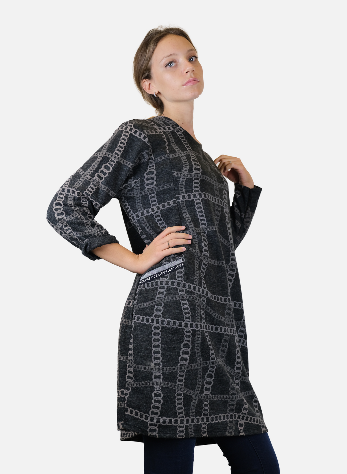Long -sleeved hot shirt with printed caint