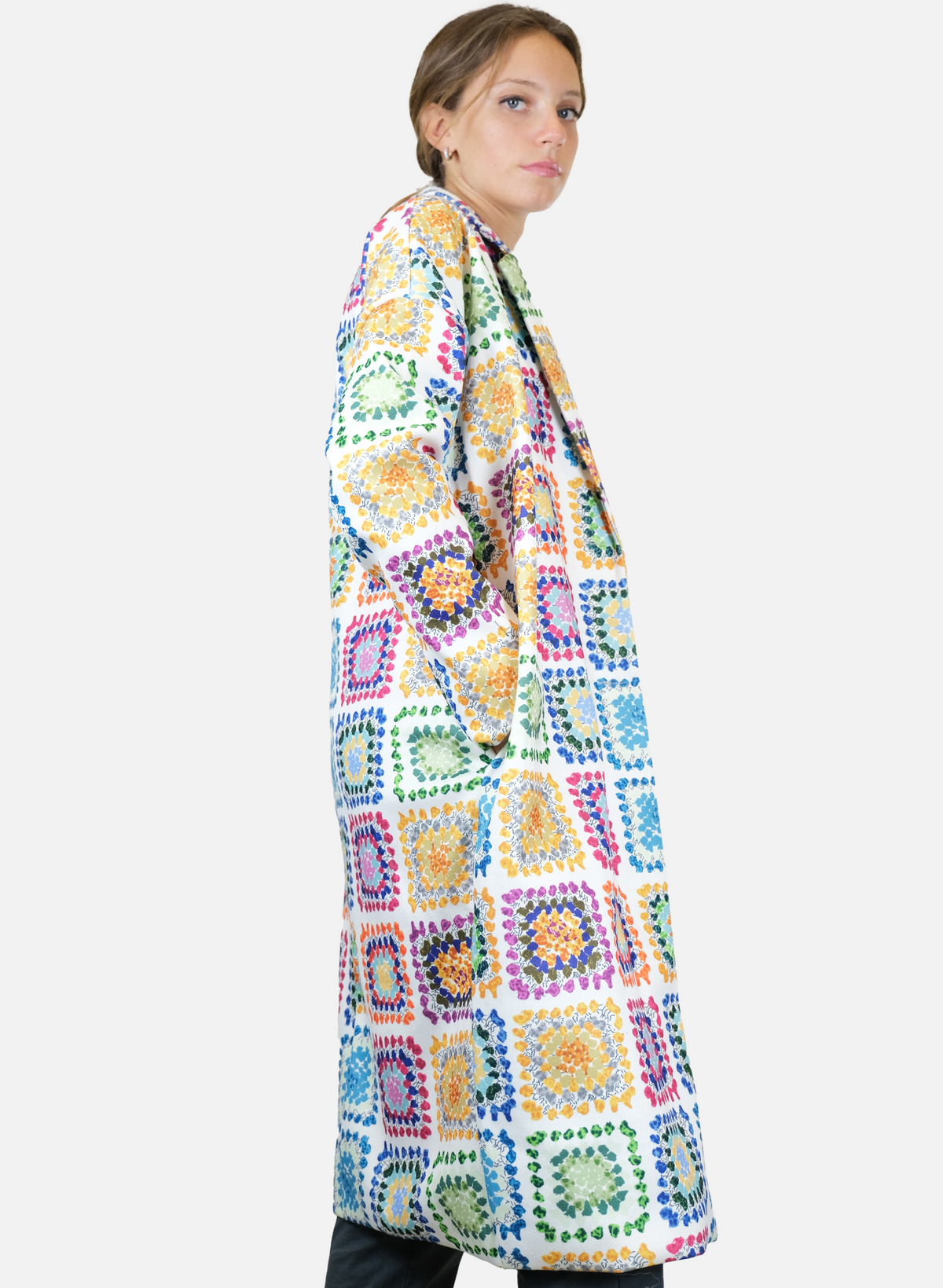 Long women's coat with FANCABALLANO tile effect fantasy