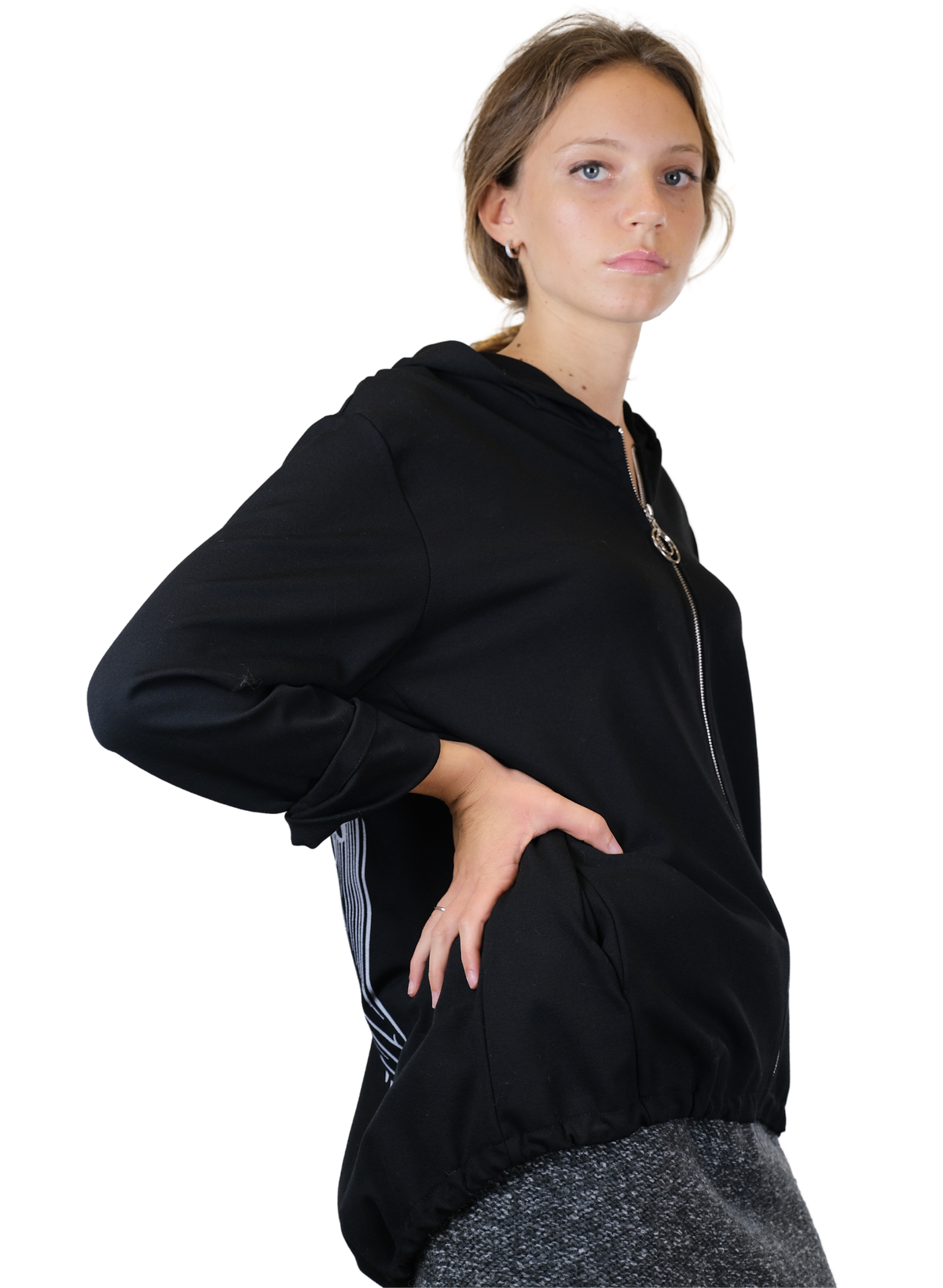 Women's Baggy sweatshirt with printed wings and zipper with jewel cursor