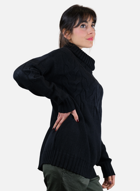 Maglione Da Donna A Collo Alto Con Decorazione Frontale