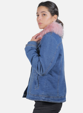 Giacca In Jeans Con Colletto In Pelliccia Sintetica