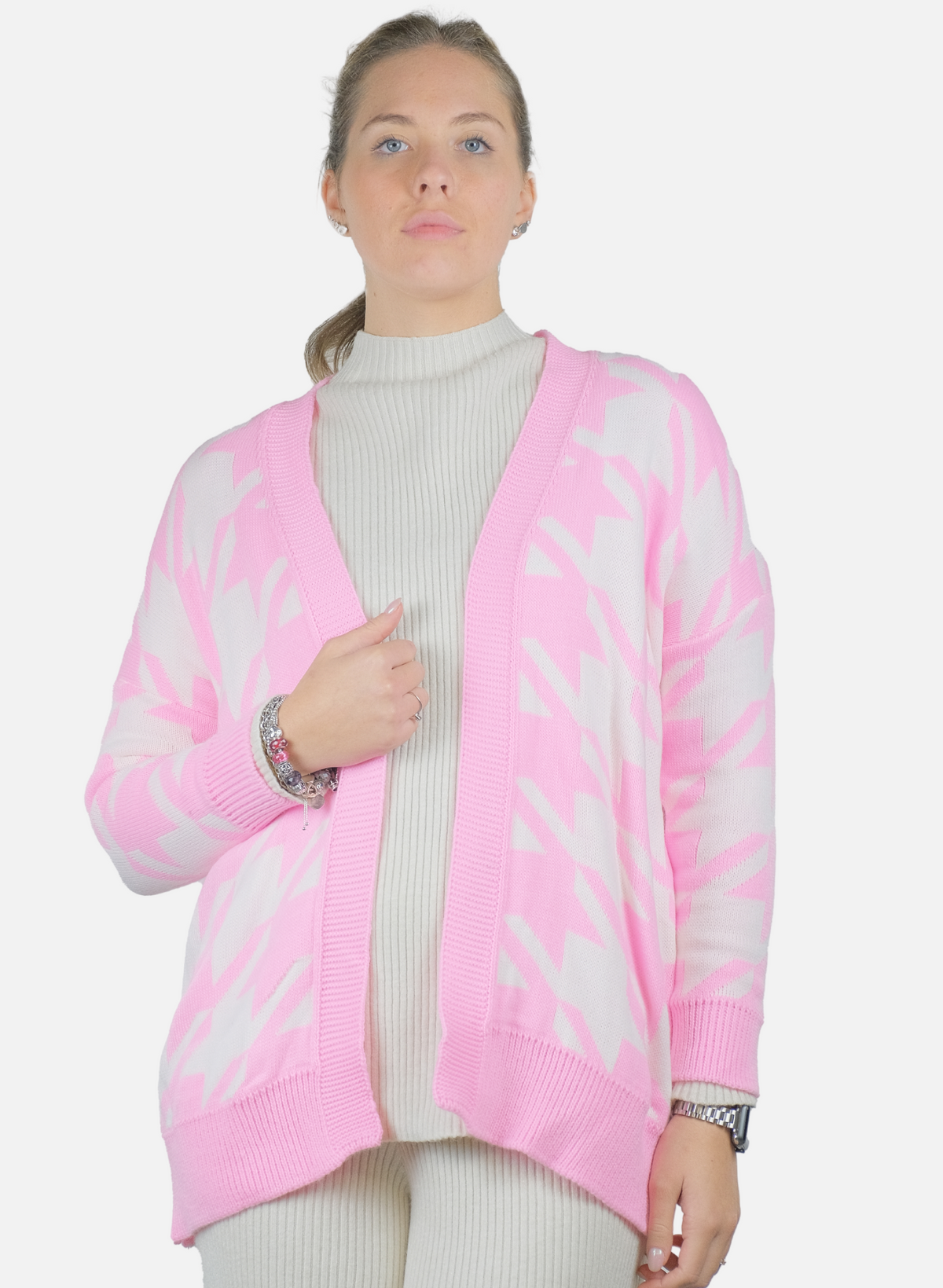 Cardigan Da Donna Aperto Con Motivo Pied De Poule