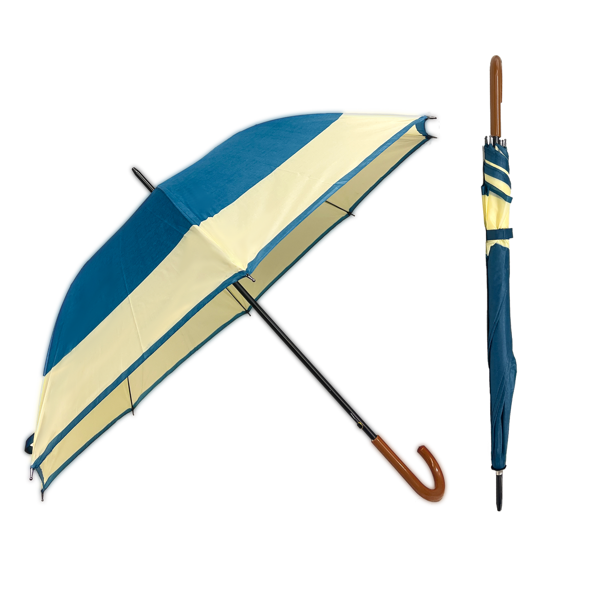 Klasični dežnik s samodejnim odpiranjem - leseni ročaj in široka odprtina