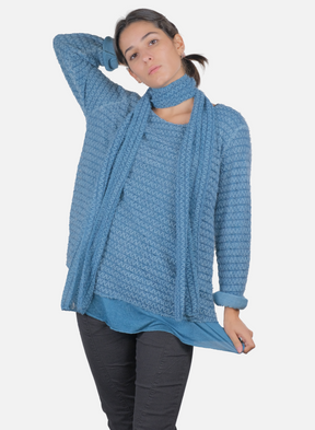 Maglia Effetto Doppio Strato Con Sciarpa Abbinata