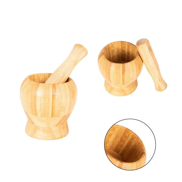 Bambusmörser mit Stößel zum Pulverisieren und Zerkleinern – Ø10 cm