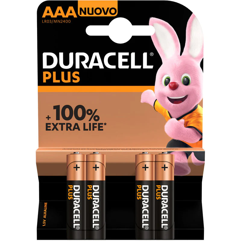 Duracell Plus 100 AAA MN2400 Alcalina 1 5 V Blister 4 PC.