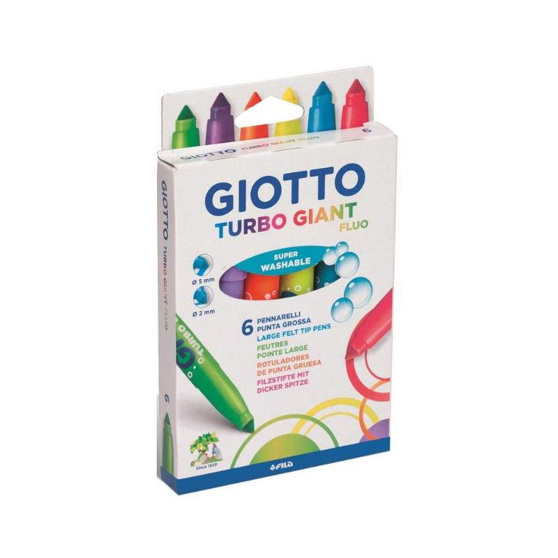 Giotto Turbo Giant Fluo Pennarelli - Punta Conica Doppio Tratto - 6 Colori Fluo Pennarelli lavabili Unicarto.com