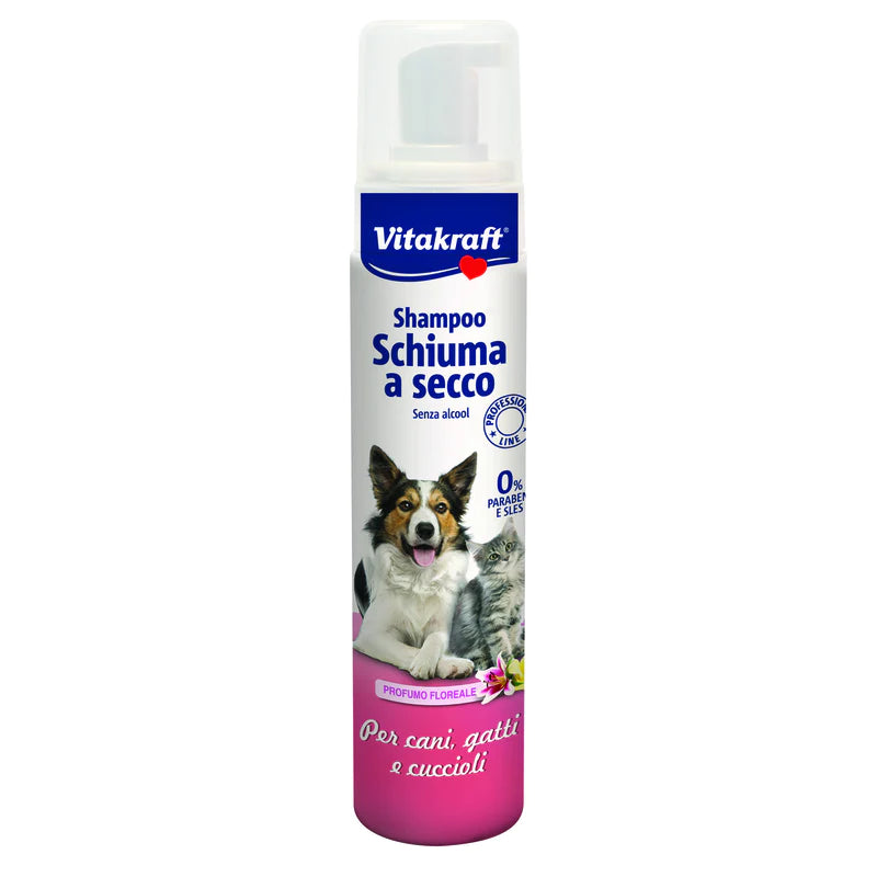 Vitakraft Shampoo Schuma A Secco Per Cani - Gatti - Cuccioli 200ml Profumo Floreale