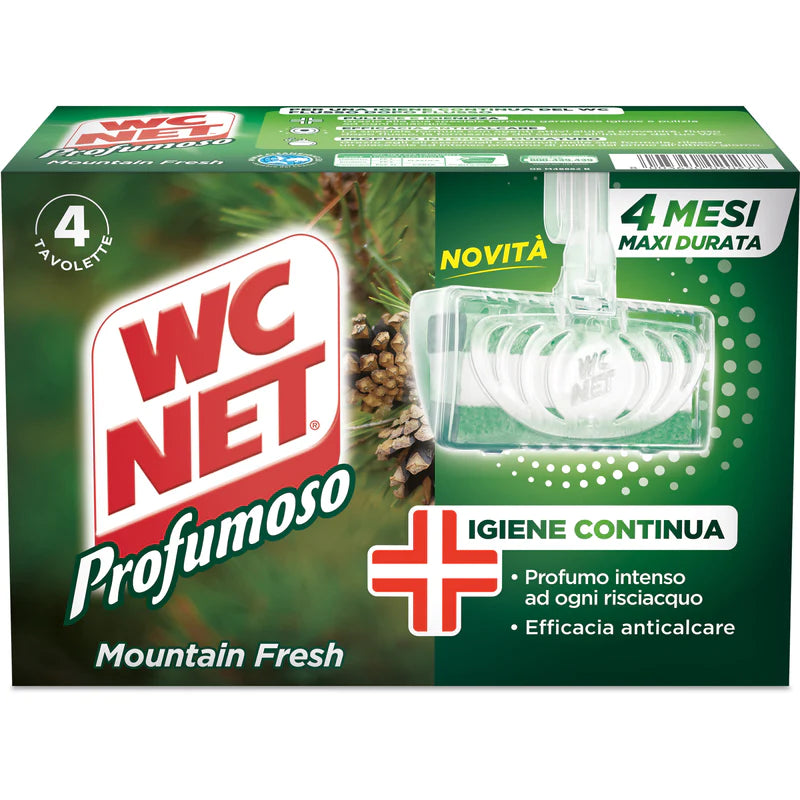 WC sieť Perfumovaná pevná tableta Mountain čerstvá kontinuálna hygiena 4 ks